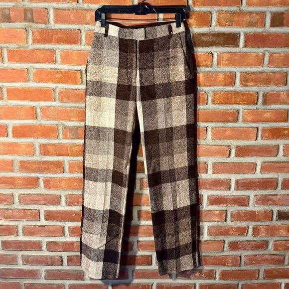Acne Studios Wool Checkered Trousers Brown and Cream Sz 32 - Picture 2 of 11
